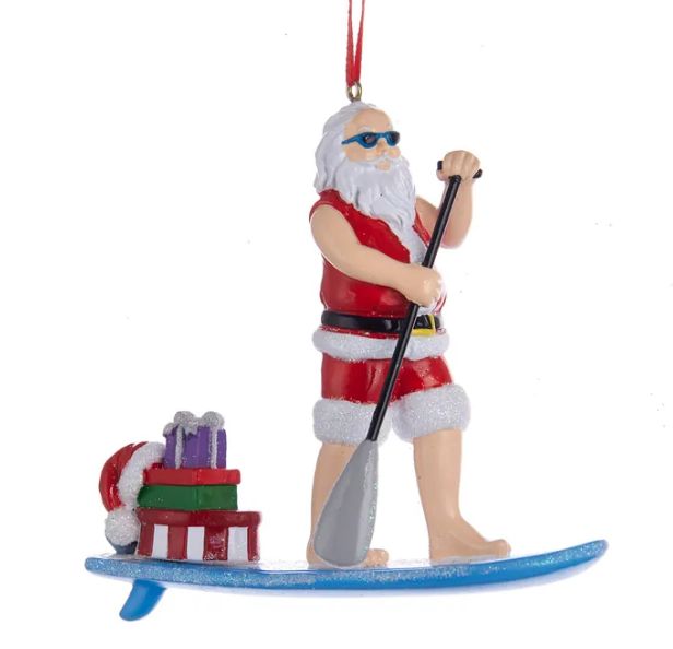 Resin Paddle Board Surfing Santa Ornament