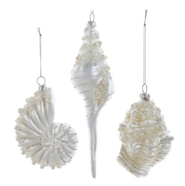 Glass White Shell Ornament, EACH
