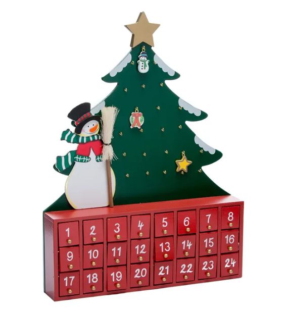 Wooden Snowman With Christmas Tree Advent Calendar
