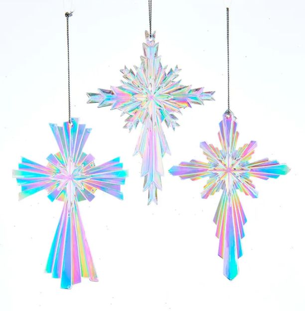 Iridescent Cross Ornament, EACH