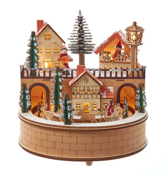 7.87&quot; Wooden LED Light-Up Santa Musical Christmas Village