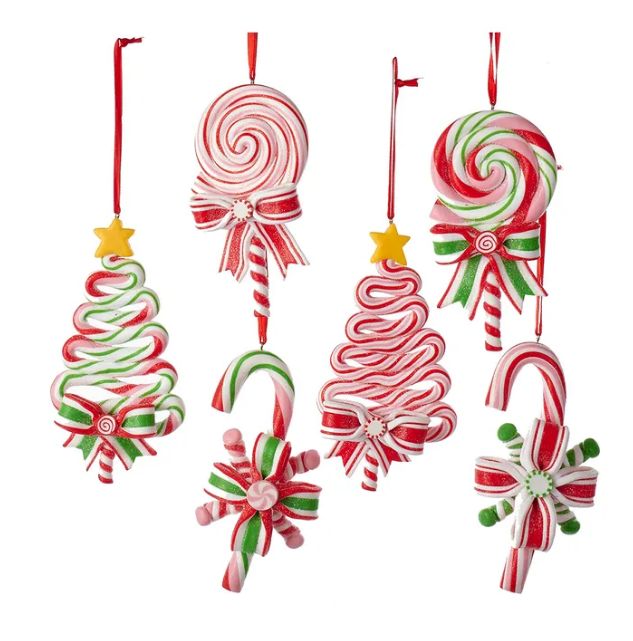 Peppermint Candy Lollipop Ornaments, 6 Assorted