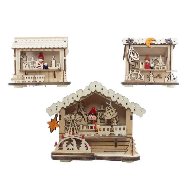 Battery-Operated LED Light-Up Wooden House Table Piece, EACH