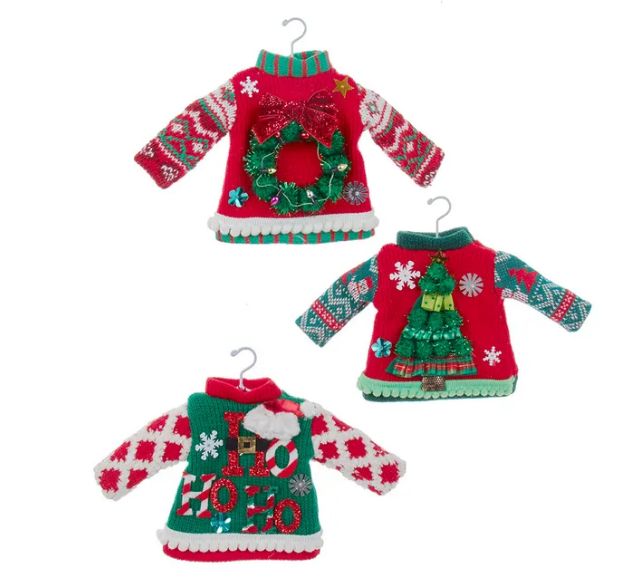 Red and Green Ugly Sweater Ornament, EACH