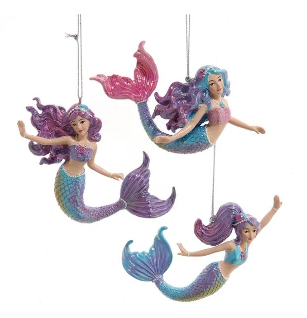 Pink, Purple &amp; Blue Mermaid Ornament, EACH