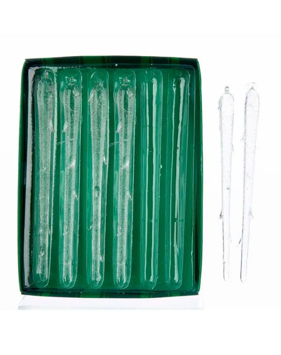 Glass Icicle Ornaments, 6-Piece Box