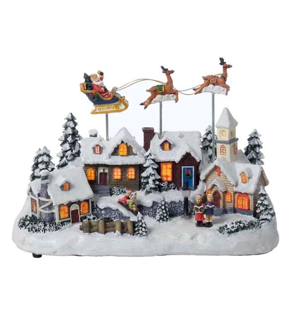 Battery-Operated LED Lighted Musical Village with Motion