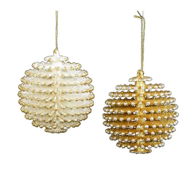 Silver and Gold Pinecone Ball Ornament, EACH