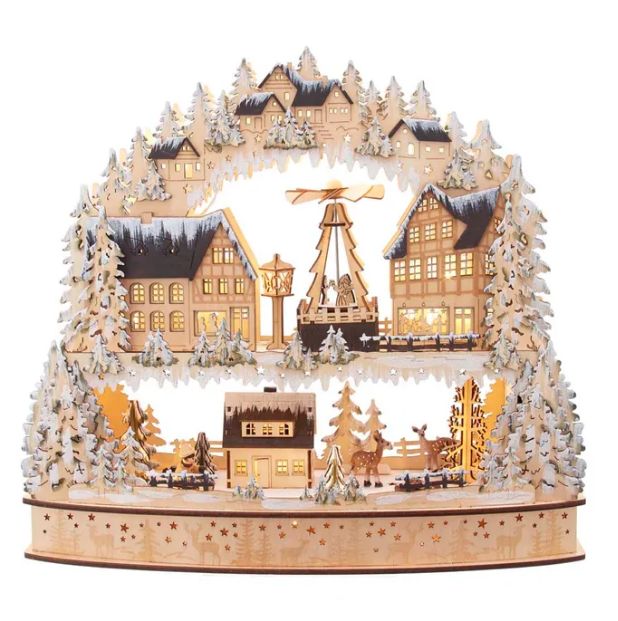 Battery-Operated LED Wooden Village With Motion