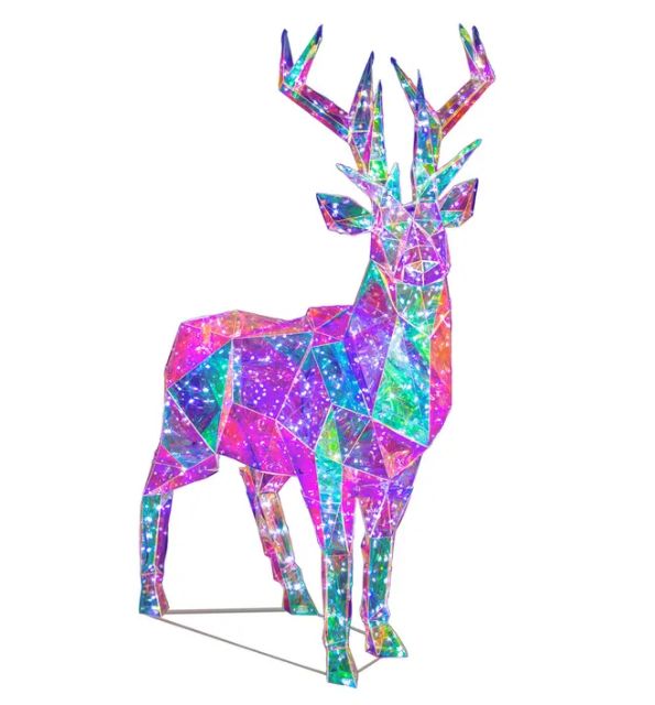 35.4&quot; Pre-Lit Cool White LED Multifunction Holographic Reindeer