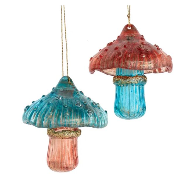 Teal &amp; Desert Rose Mushroom Ornament, EACH