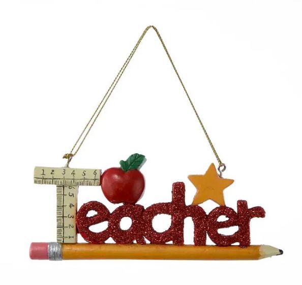 Red Glitter &quot;Teacher&quot; Ornament For Personalization