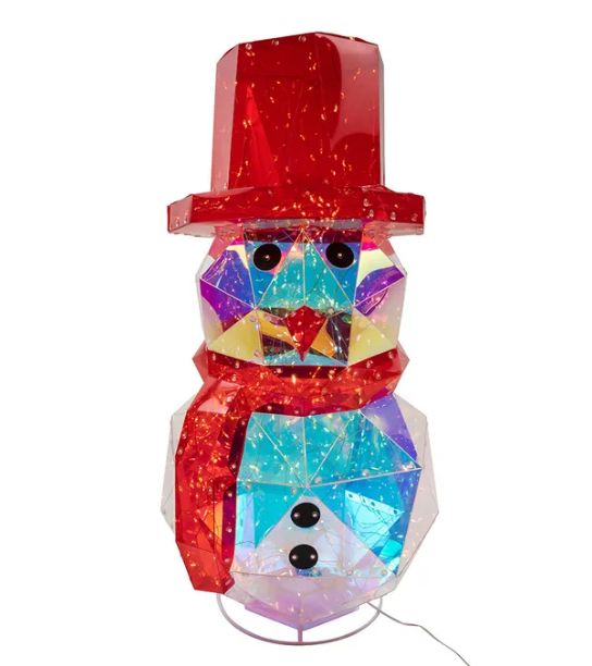 24&quot; Pre-Lit Warm White Fairy LED Iridescent Snowman