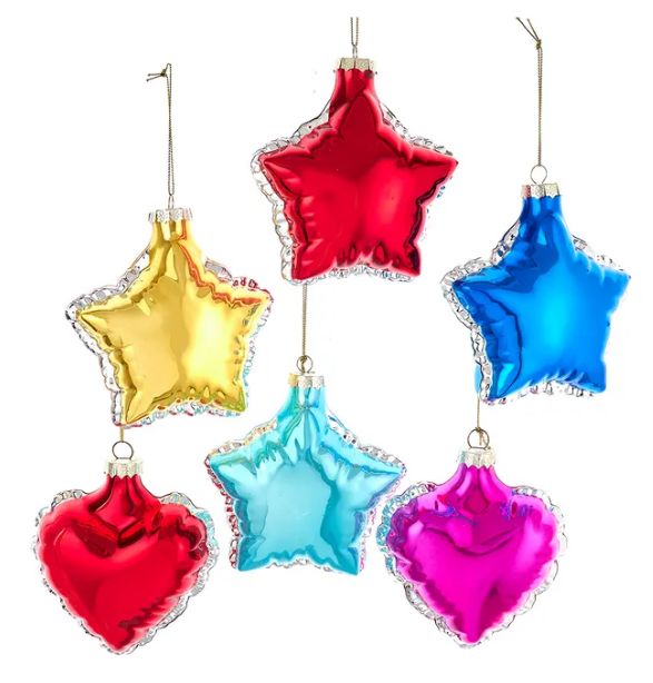 Glass Heart &amp; Star Balloon Ornament, EACH