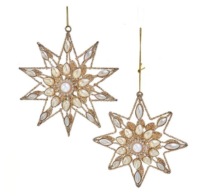 Platinum Snowflake With Pearls Ornament, EACH