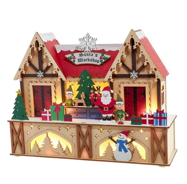 10&quot; Battery Operated Wooden LED Lighted Santa&#39;s Workshop
