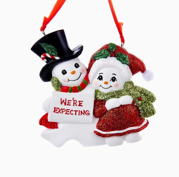 Snow Couple Family Of 2 &quot;We&#39;re Expecting&quot; Ornament For Personalization