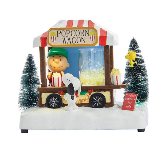7&quot; Peanuts© Battery-Operated Popcorn Wagon LED Musical Table Piece