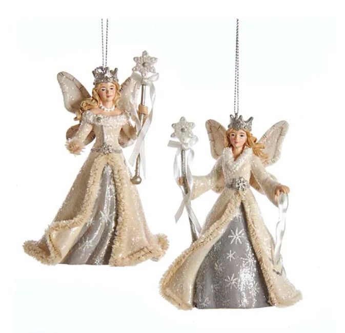 Ivory and Grey Snow Queen Ornament, EACH
