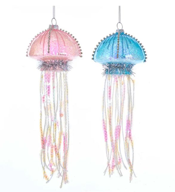 Glass Blue and Pink Jellyfish Ornament, EACH