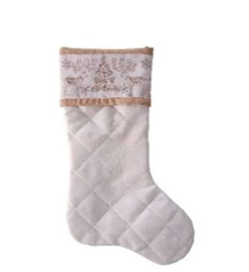 Ivory With Quilting &amp; Embroidered Cuff Stocking