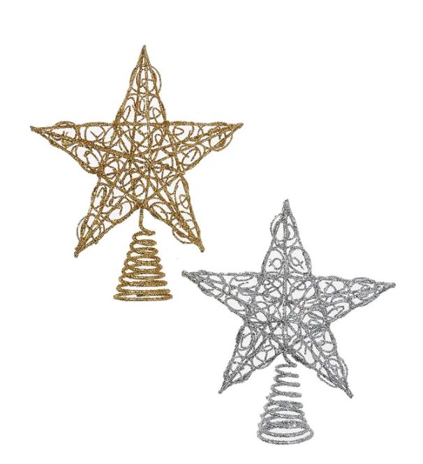 6&quot; Un-Lit Miniature Gold and Silver Metal Star Treetops, EACH