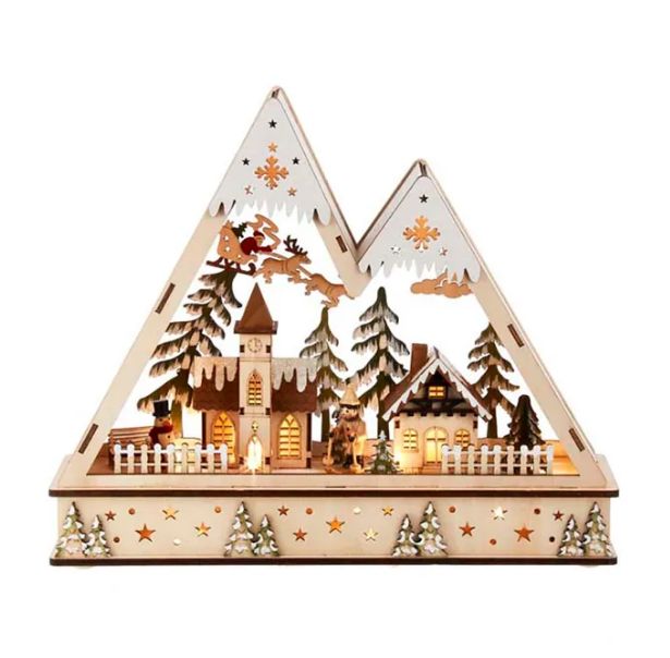 Battery-Operated Light-Up LED Wooden Mountain Village