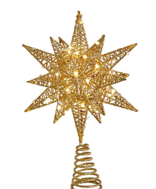11&quot; 60-Light Warm White Twinkling Superbright LED Gold Starburst Treetop