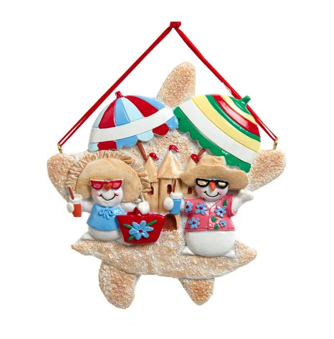 Resin Snowman Beach Family Ornament