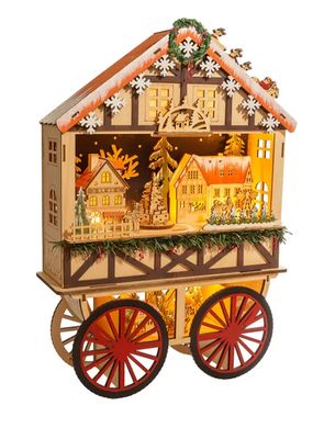 Battery-Operated Light-Up LED Musical Wooden Wagon Christmas Village Scene