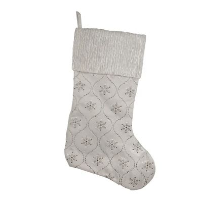 White With Embroidered Snowflake Stocking