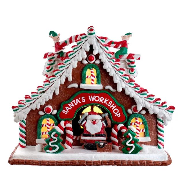 10.5&quot; Battery Operated Light Up Santa&#39;s Workshop Claydough Gingerbread House