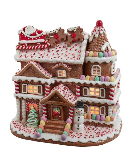 10&quot; Pre-Lit Gingerbread House With Santa