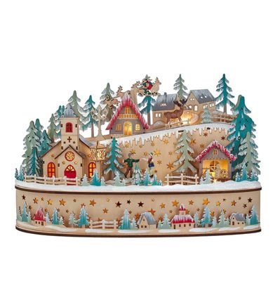 Battery Operated Light-Up Small Christmas Village With Santa