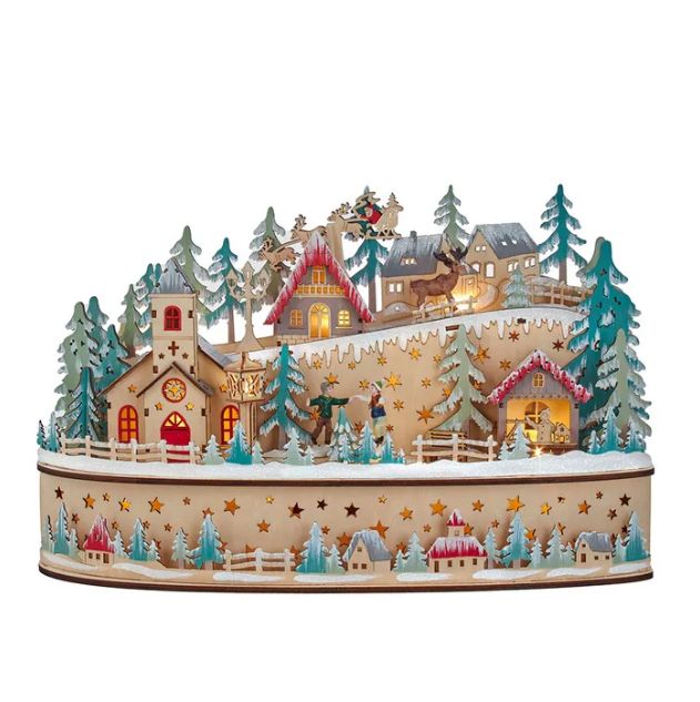 Battery Operated Light-Up Small Christmas Village With Santa