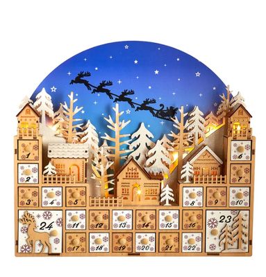 15&quot; Battery Operated Light-Up LED Christmas Village With Advent Calendar