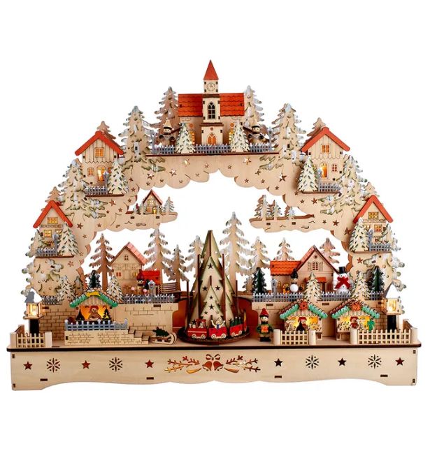 18.5&quot; Wooden LED Light-Up Musical/Motion Christmas Village