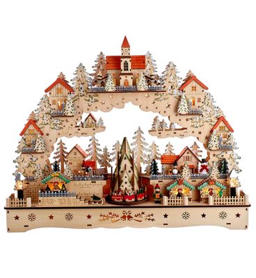 18.5&quot; Wooden LED Light-Up Musical/Motion Christmas Village