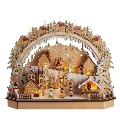 Battery-Operated Lighted LED Wooden Village House With Ice Skiers