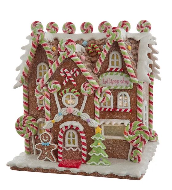 8.46&quot; Battery Operated LED Lighted Gingerbread Lollipop Shop