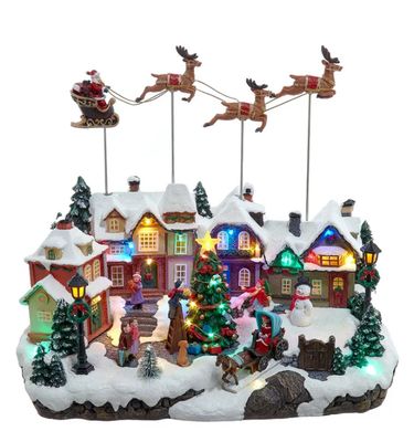 7.3&quot; Battery Operated Multicolor LED Lighted Musical Santa &amp; Sleigh Village Table Piece