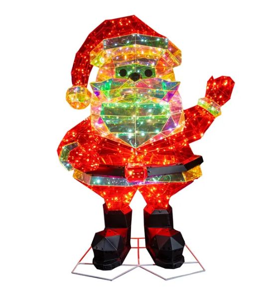 30&quot; Pre-Lit Warm White LED Multifunction Holographic Santa