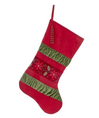 Green &amp; Red Gathered Border Stocking