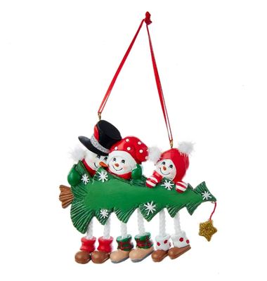 Snowman Family With Christmas Tree Ornament For Personalization