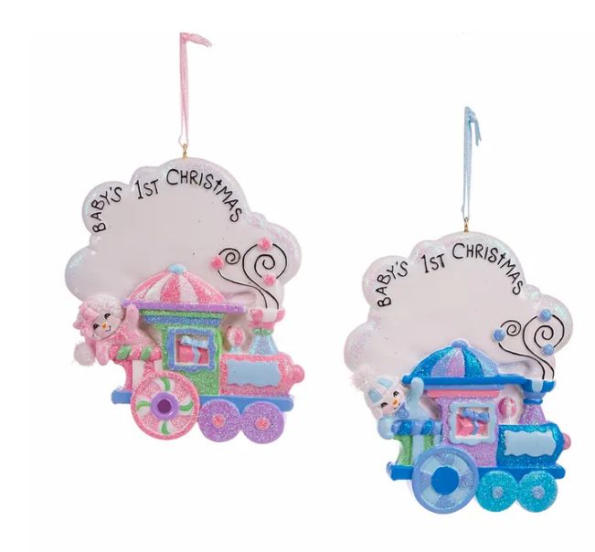 Baby&#39;s 1st Christmas Snow Kid On Train Ornaments For Personalization, EACH