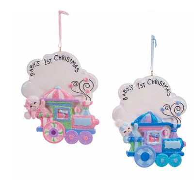 Baby&#39;s 1st Christmas Snow Kid On Train Ornaments For Personalization, EACH