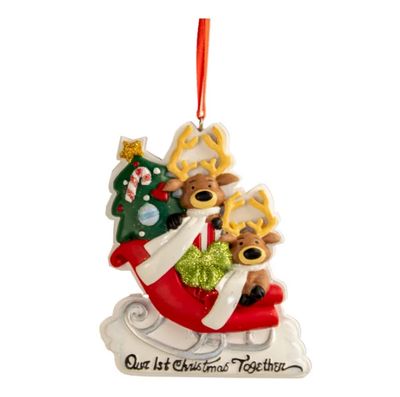 &quot;Our 1st Christmas Together&quot; Reindeer In Sleigh Ornament For Personalization