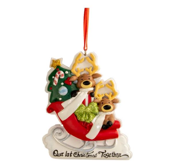 &quot;Our 1st Christmas Together&quot; Reindeer In Sleigh Ornament For Personalization