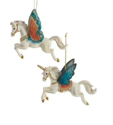 Unicorn &amp; Pegasus With Butterfly Wings Ornament, EACH
