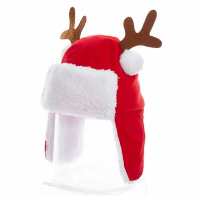 Red Plush Kid Santa Hat With Antlers